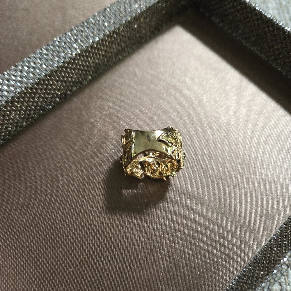 Gold Plated Vine Leaf Gemstone Ring